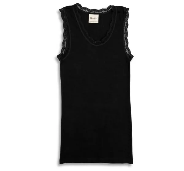 Shirt, sleeveless with lace - Zwart